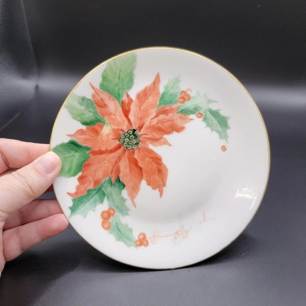 Vintage HUTSCHENREUTHER SELB LHS Bavaria German Hand Painted Poinsettia Plate